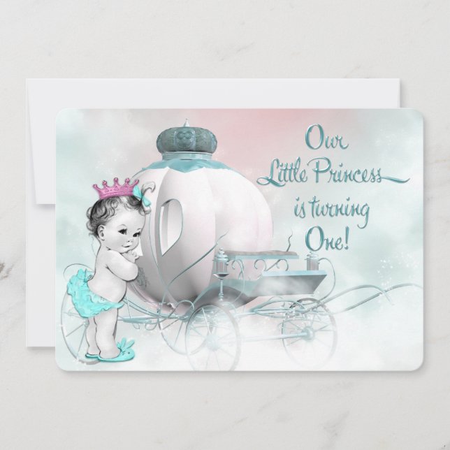 Invitation Fête d'anniversaire Princesse Fille 1 an (Devant)
