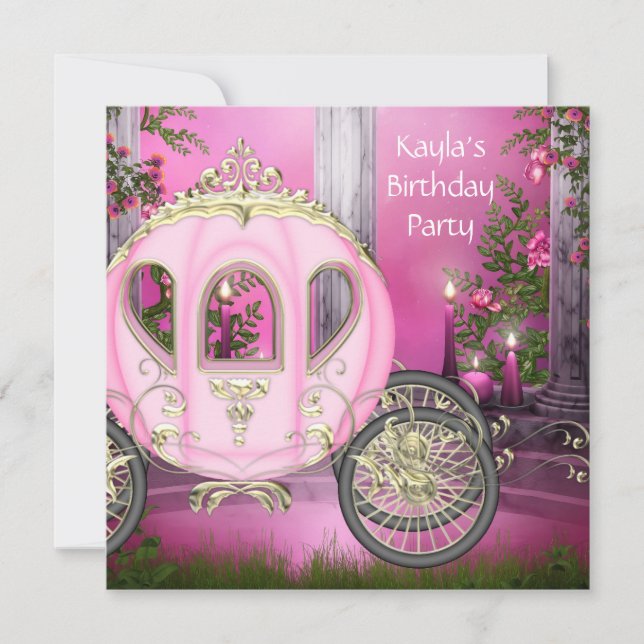 Invitation Fête d'anniversaire Princesse Rose Carrosse (Devant)