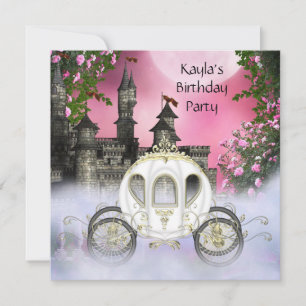 Invitation Fête d'anniversaire Princesse Roses Roses Carrosse