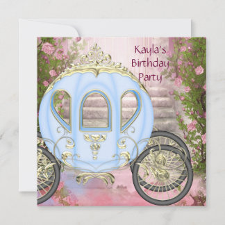 Invitation Fête d'anniversaire Princesse Roses Roses Carrosse