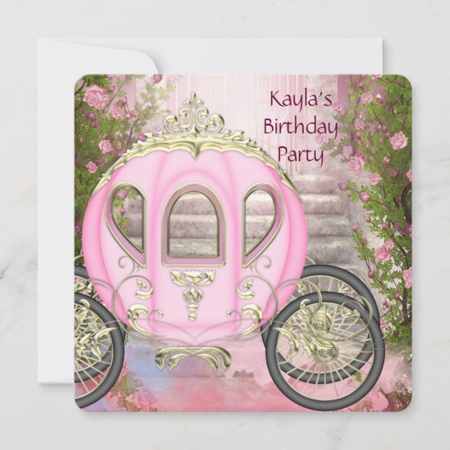 Invitation Fête d'anniversaire Princesse Roses Roses Carrosse (Devant)