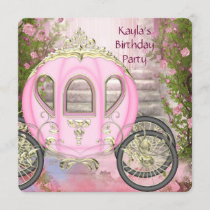 Invitation Fête d'anniversaire Princesse Roses Roses Carrosse