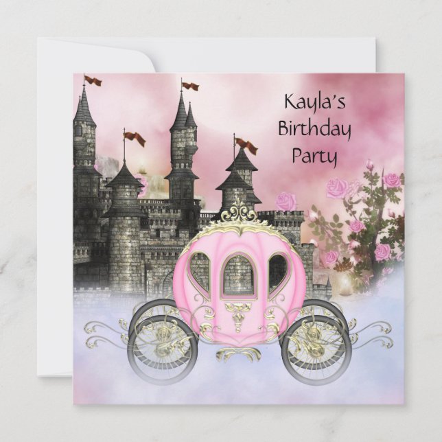 Invitation Fête d'anniversaire Princesse Roses Roses Carrosse (Devant)