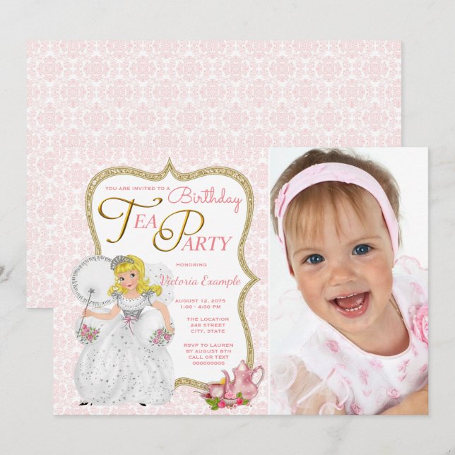 Invitation Fête d'anniversaire Princesse Thé (Devant / Derrière)