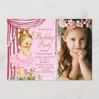 Invitation Fête d'anniversaire Princesse Tutu Perle Rose et O