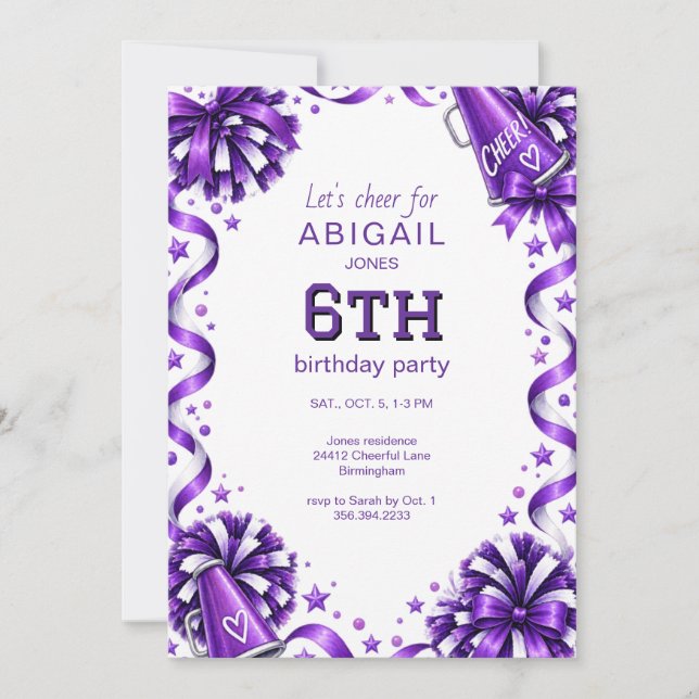 Invitation Fête d'anniversaire Purple Cheer (Devant)