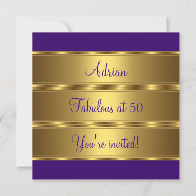 Invitation Fête d'anniversaire Purple & Gold Fabuleux 50 ans  (Devant)