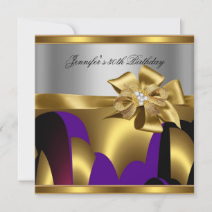 Invitation Fête d'anniversaire Purple Gold Silver Grey Abstra