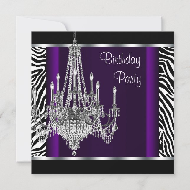 Invitation Fête d'anniversaire Purple Zebra Lustre (Devant)