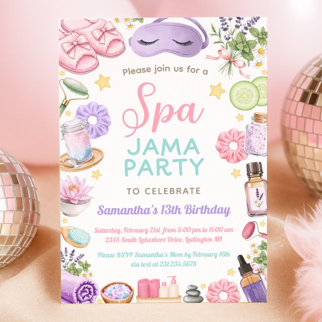 Invitation Fête d'anniversaire pyjama au Spa mignon (Cute Spa Pajama Party Birthday Invitation
)
