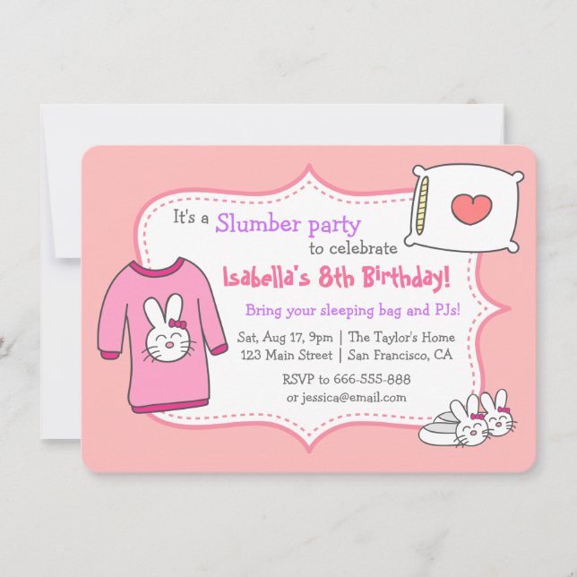 Invitation Fête d'anniversaire Pyjama des Filles, Soirée Pyja (Devant)