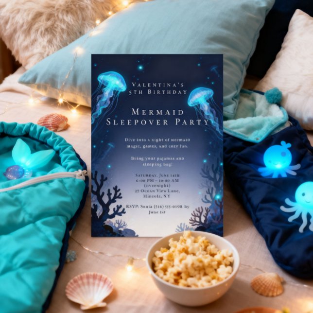 Invitation Fête d'anniversaire pyjama Mermaid Sleepover  (Créateur téléchargé)