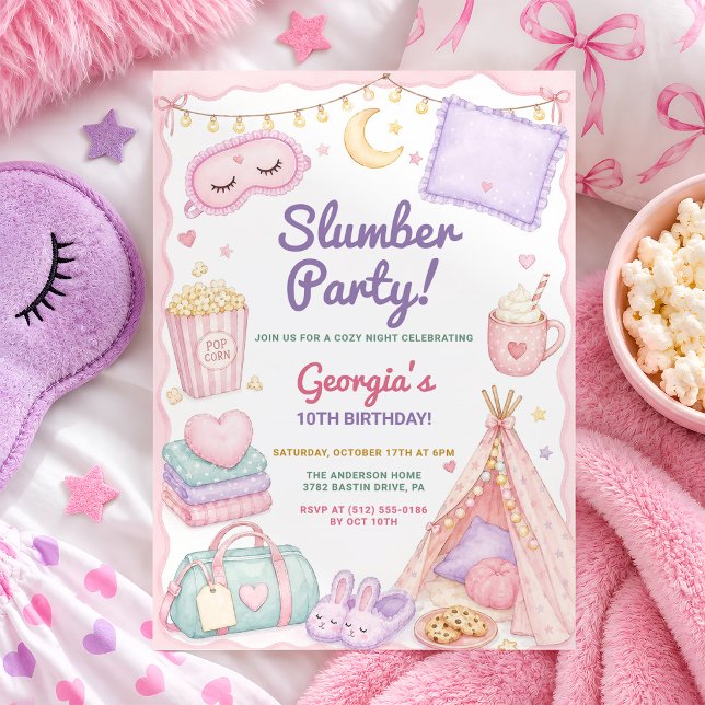 Invitation Fête d'anniversaire Pyjama Party pour filles (Créateur téléchargé)