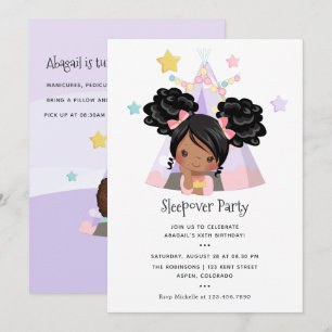 Invitation Fête d'anniversaire pyjama pour fille afro-américa