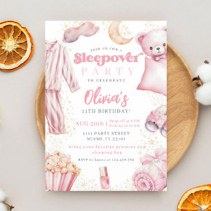 Invitation Fête d'anniversaire Pyjama Rose