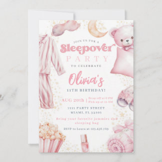 Invitation Fête d'anniversaire Pyjama Rose