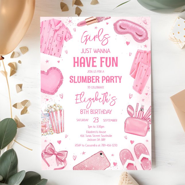 Invitation Fête d'anniversaire pyjama rose soirée détente Spa (Créateur téléchargé)