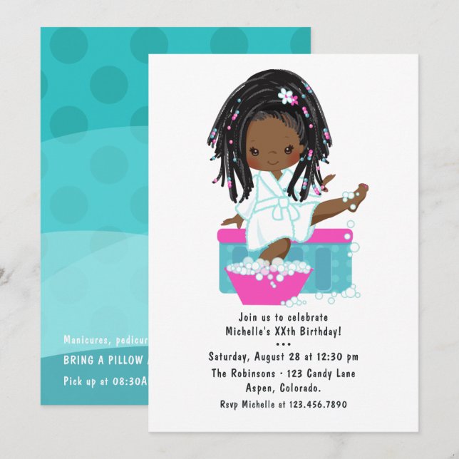 Invitation Fête d'anniversaire pyjama spa pour petite fille n (Devant / Derrière)
