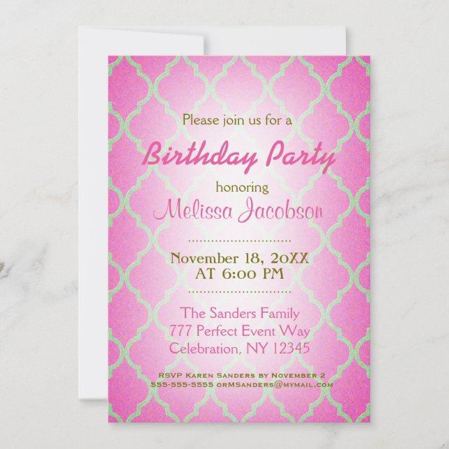 Invitation Fête d'anniversaire | Quatrefoil rose (Devant)