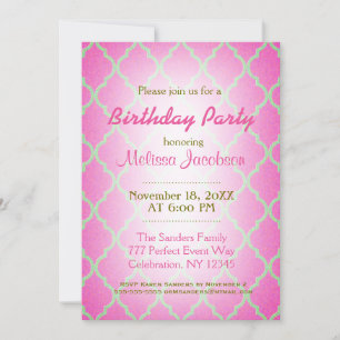 Invitation Fête d'anniversaire Quatrefoil rose
