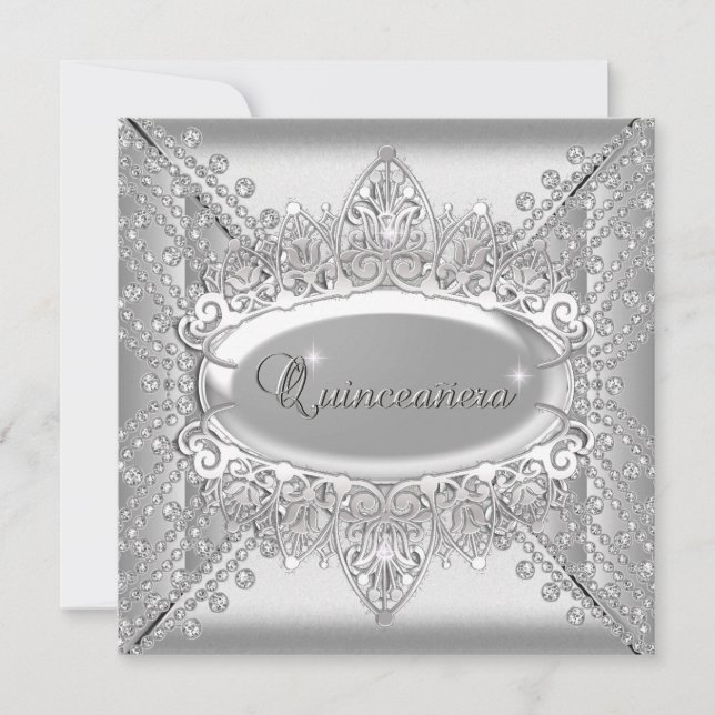 Invitation Fête d'anniversaire Quinceanera Blanc Diamants Arg (Devant)