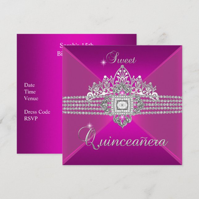 Invitation Fête d'anniversaire Quinceanera Rose Chaud (Devant / Derrière)