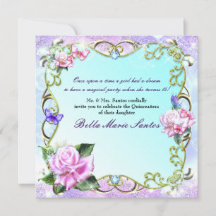 Invitation Fête d'anniversaire Quinceañera Roses & Papillons