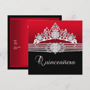 Invitation Fête d'anniversaire Quinceanera Rouge Diamant Noir