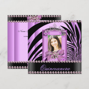 Invitation Fête d'anniversaire Quinceanera Zèbre Lilas Perle