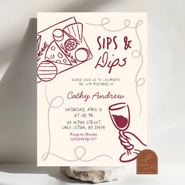 Invitation Fête d'anniversaire Quirky Sips and Dips (Créateur téléchargé)