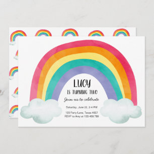 Invitation Fête d'anniversaire Rainbow Nuds Watercolor Girl