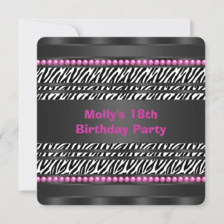 Invitation Fête d'anniversaire rayée rose chaud
