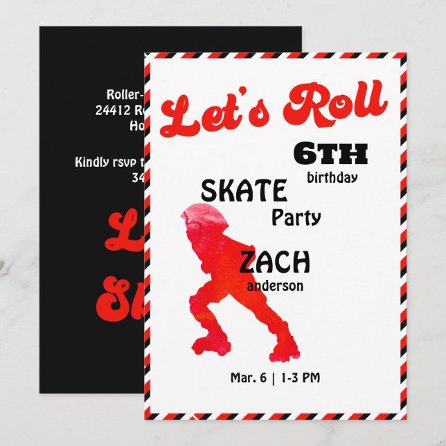 Invitation Fête d'anniversaire Red & Black Let's Roll (Devant / Derrière)
