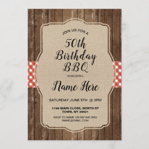Invitation Fête d'anniversaire Red En vichy Burlap BBQ Invita