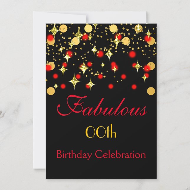 Invitation Fête d'anniversaire Red Gold Shimmer Lights (Devant)