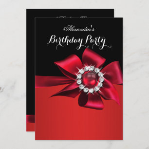 Invitation Fête d'anniversaire Red Pearl Diamond Bow