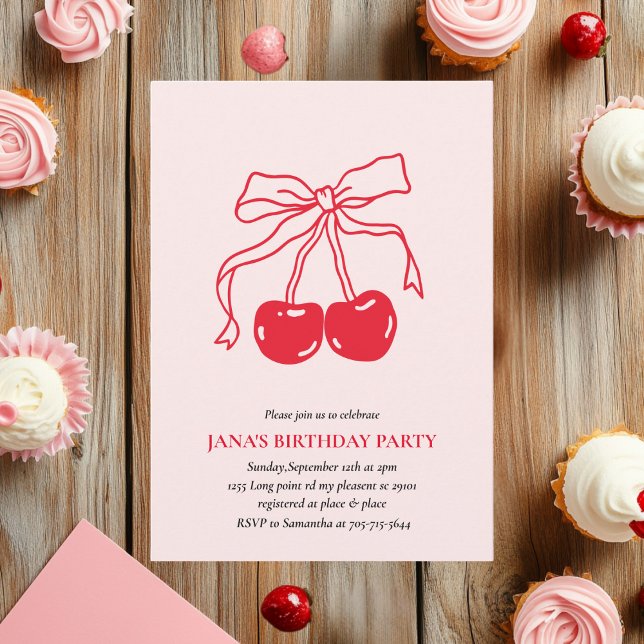 Invitation Fête d'anniversaire Red & Pink Cherry (Créateur téléchargé)