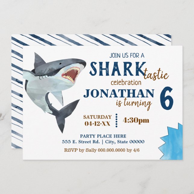 Invitation fête d'anniversaire requin bash (Devant / Derrière)
