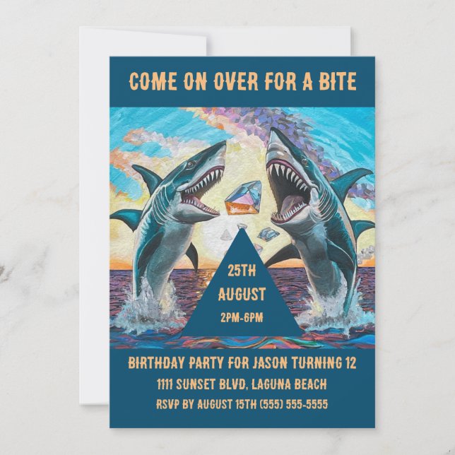 Invitation Fête d'anniversaire-Requin Chomp Gems scintillants (Devant)