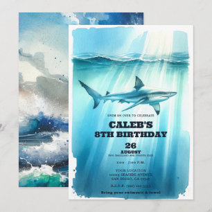 Invitation Fête d'anniversaire requin océan sous-marin aquare