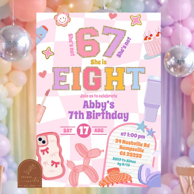 Invitation Fête d'anniversaire rétro 67 pour fille de 8 ans a (Créateur téléchargé)