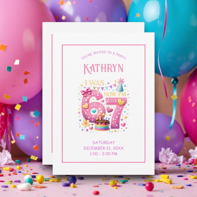 Invitation Fête d'anniversaire Rétro 67 Rose et Violet (Créateur téléchargé)