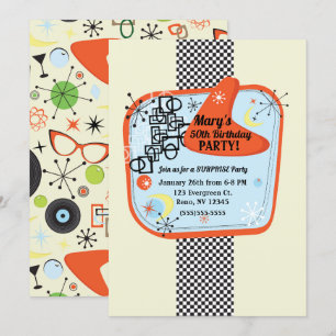 Invitation Fête d'anniversaire rétro années 50 60 vintage
