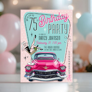 Invitation Fête d'anniversaire Rétro Années 50 Glamour Rose V