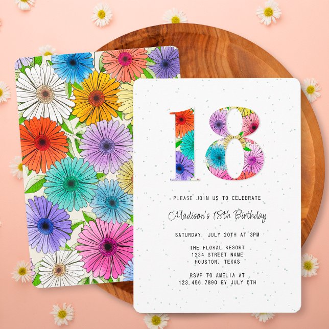 Invitation Fête d'anniversaire rétro bege floral rustique 18  (Créateur téléchargé)