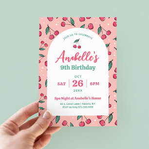 Invitation Fête d'anniversaire Retro Cherries Girls