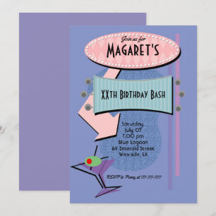 Invitation Fête d'anniversaire rétro cocktail