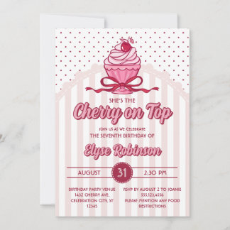 Invitation Fête d'anniversaire Rétro Coquette Cherry on Top G