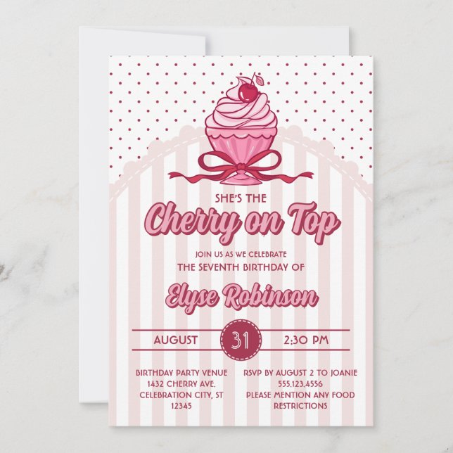 Invitation Fête d'anniversaire Rétro Coquette Cherry on Top G (Devant)