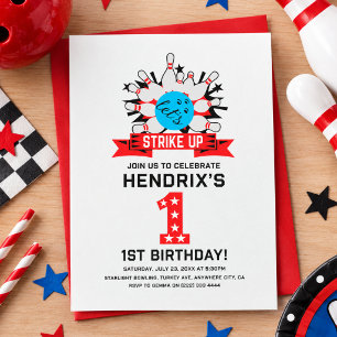 Invitation Fête d'anniversaire rétro de bowling pour enfants 